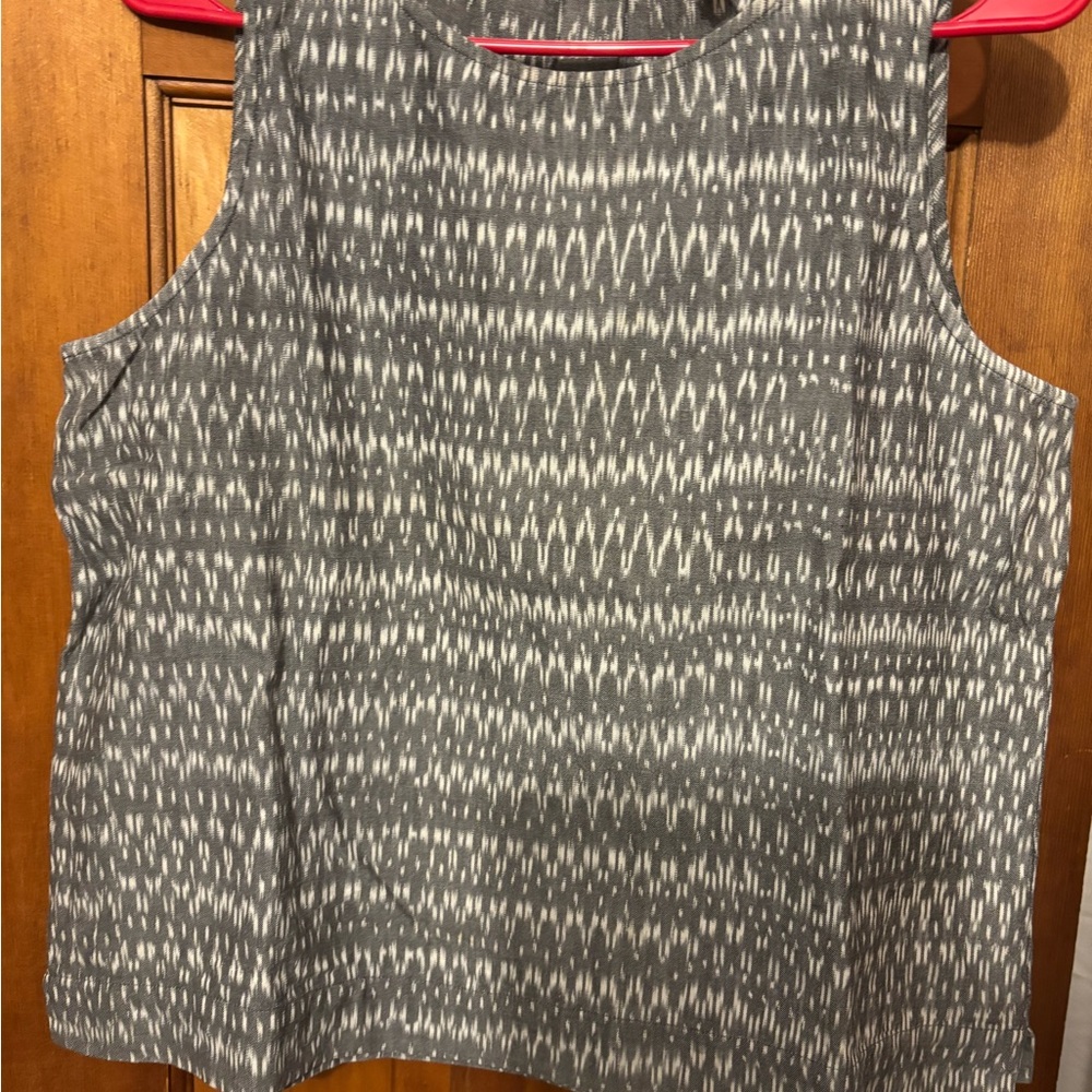 Eileen Fisher Linen Charcoal Patterned Tank Top